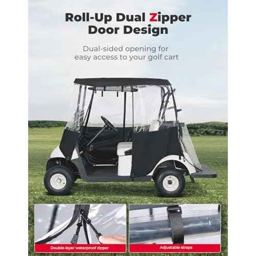 KEMIMOTO 600D Golf Cart Enclosure 2 Passenger Up to 54'', Fadesafe Golf Cart Rain Cover Waterproof, Roll-Up Dual Zipper Door Design Compatible with Club Car Precedent/Tempo/Onward, EZGO, Black
