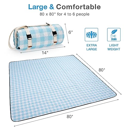 WILLOW WEAVE Picnic Blanket, 80''x80'' Waterproof Outdoor Blankets, Picnic Mat Washable for Beach, Picnic Blankets for Cam...