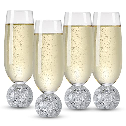 Hanjue Lead-free Crystal Champagne Glasses Set of 4, 7 Oz Clear Champagne Flutes - Ideal for Gifts,Parties, Wedding, Chris...