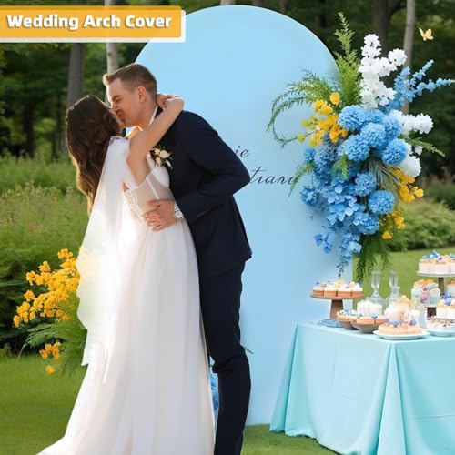 HEMMOTOP 7.2 ft Blue Arch Backdrop Cover (No Arch Stand), Spandex Arch Covers Stretchy Backdrop for Balloon, Wedding, Birt...