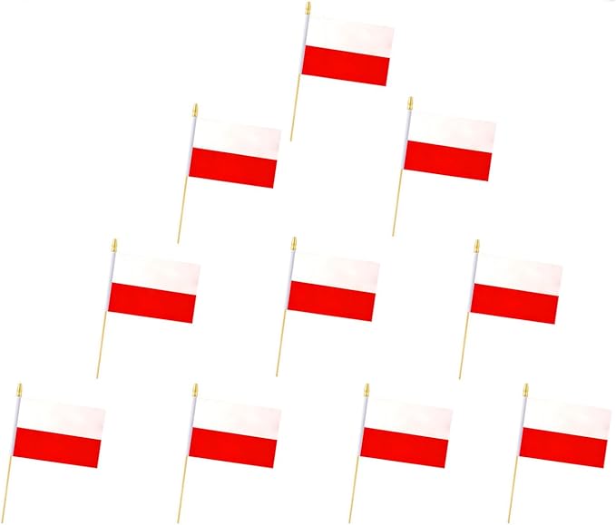 10 Pack Poland Flags -PL Handheld Flag- 5x8 in,Polish Mini Flag. Suitable For Party Decorations, Store Displays, Bar Decor...