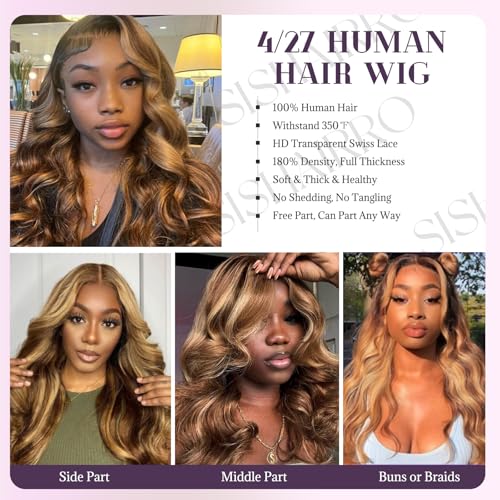 26 Inch 13x6 Body Wave Lace Front Wigs Human Hair 180 Density Pre Plucked HD Transparent Honey Blonde Lace Frontal Glueless Wigs with Baby Hair for Women