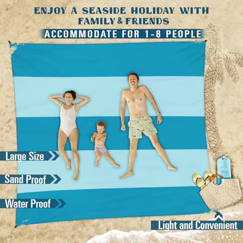 Famstar Beach Blanket Sandproof Waterproof 10'×9' 1-8 Adults Oversized,Compact Lightweight Durable Beach Mat for Travel Ca...