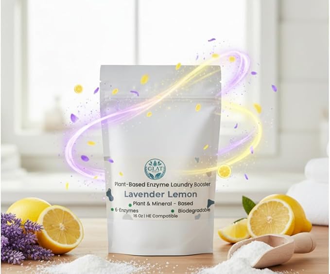 Enzyme Laundry Booster Powder - Lavender Lemon | Plant-Based, 6-Enzyme Blend for Maximum Stain & Odor Removal | Biodegradable, Boosts Detergent in All Temperature, HE Compatible, 16 Oz