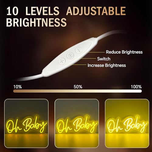 Oh Baby Neon Sign, Dimmable Warm White LED Neon Light for Baby Shower Backdrop, USB Powered Sign for Gender Reveal, Nurser...