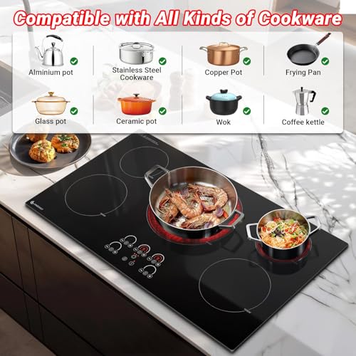 AMZCHEF Electric Cooktop 36 Inch,5 Burners Built-in Electric Stove Top,Max 9000W Ceramic Glass Countertop with Touch Contr...
