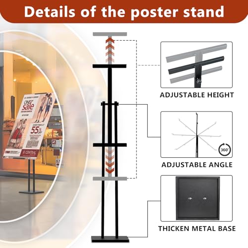 GERTSOUND Heavy Duty Sign Stand, Floor Poster Board Stand, Adjustable Metal Sign Holder Height Up to 60 Inches and 180° Ro...