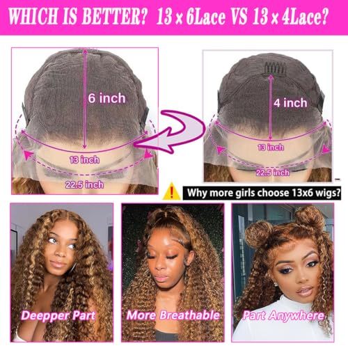 13x6 Highlight Ombre Lace Front Wig Human Hair HD Glueless Deep Wave Wig Honey Blonde 4/27 Pre Plucked Wet and Wavy Curly Wig for Women Long Natural Soft Human Hair Wigs18 Inch