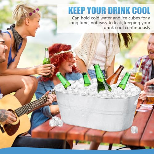 OBTANIM 4 Pack 4 Gallon Galvanized Ice Buckets Metal Champagne Drink Cooler Storage Ice Tub with Carry Handles for Beer Co...