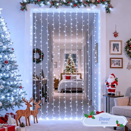 JMEXSUSS 200 LED Fairy Curtain Lights Battery Operated & USB Plug in - Remote Curtain String Lights for Bedroom with 8 Mod...