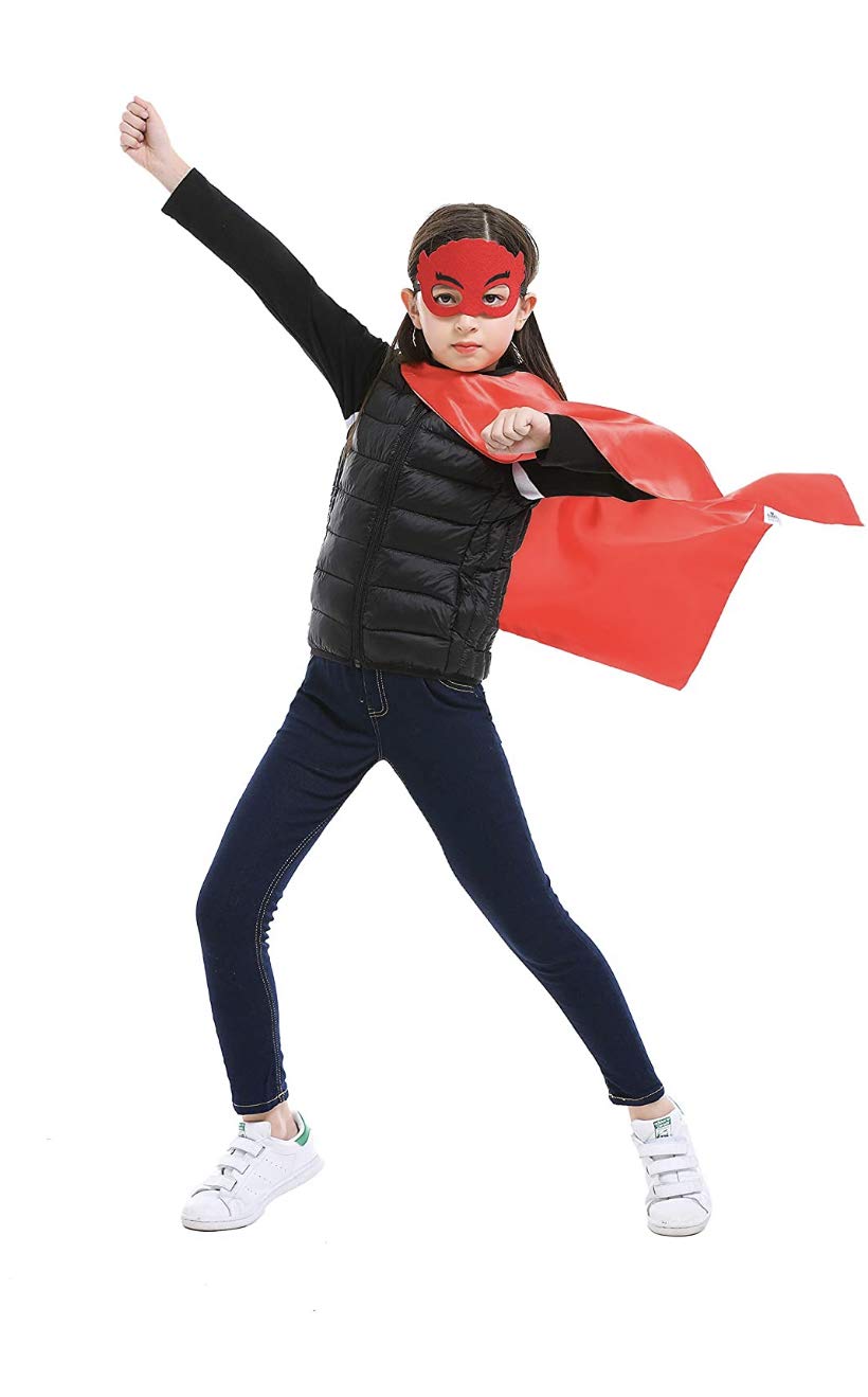 Kids Superhero Capes and Masks Set Bulk Dress Up Costumes with Bracelets for Boys and Girls Ages 2-12 – Satin Capes, Felt Masks, Birthday Party Favors, Pretend Play Toys