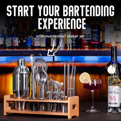 Yelusonw 26-Piece Cocktail Shaker Set - Bartender Kit with Stand, Shakers for Cocktail with All Shakers Bartending Bar Too...