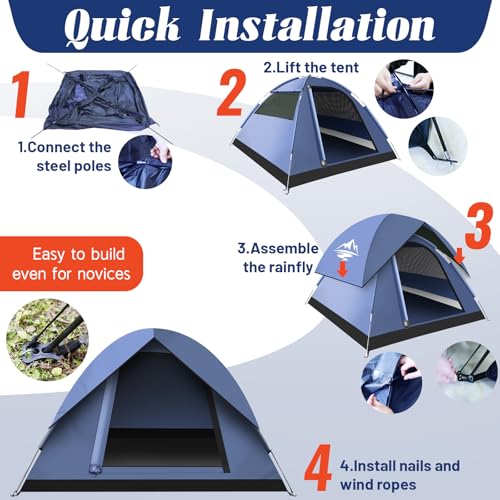 Tents for Camping,3-4 Person Camping Tent,Waterproof and Windproof Tent, Easy to Set up Outdoor Dome Tent for Outdoor Acti...