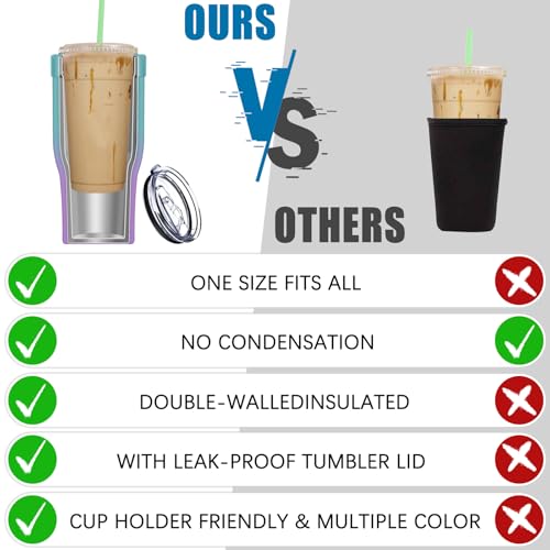 Universal Iced Coffee Sleeve - Insulated Double Wall Reusable Stainless Steel Holder Sleeves Insulator for Cold Drinks Fit...
