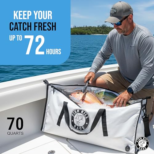 Fish Kill Bags Flat PVC Tarpaulin Insulated Fish Cooler Kill Bag for Fishing with Easy Grip and Carry Handles, 3 Sizes