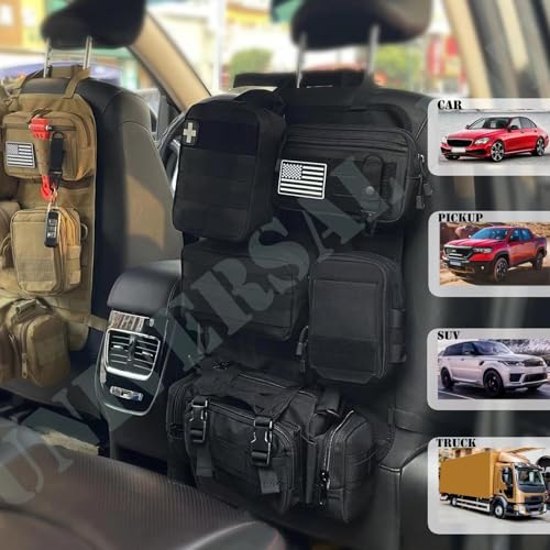 6 Pack Tactical Molle Car Seat Back Organizer - Tactical Vehicle Panel Organizer with 5 Detachable Molle Pouch,US Flag Pat...
