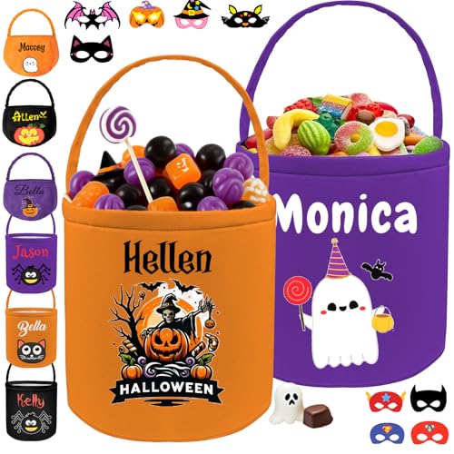 Sastridft Personalized Halloween Basket Custom Trick or Treating Bags with Name Customized Pumpkin Candy Bucket Gift for Boys Girls