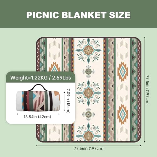 TlaroRiz 77.56"×77.56" Large Picnic Blankets Waterproof Picnic Mat Foldable Picnic Blanket for 4 to 6 Adults 3-Layer Outdo...