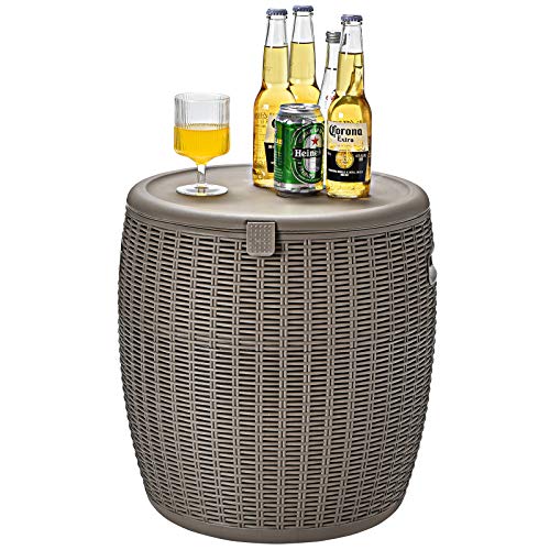 Safstar Outdoor Cooler Table, 9.5 Gallon Ice Cool Table w/Top Lid, Side Handle, Drainage Plug, Weather-Resistant Wicker Ra...