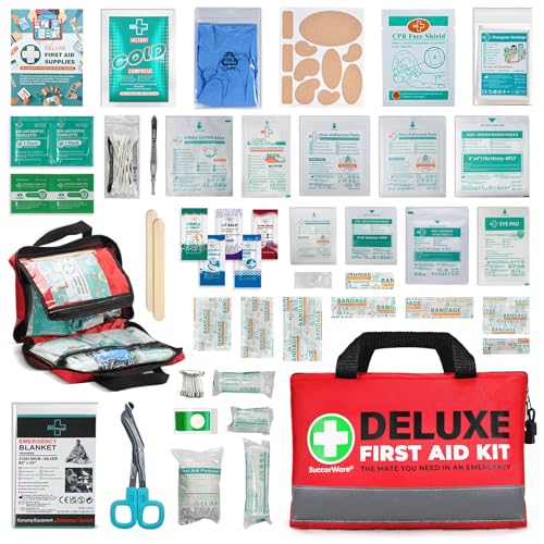 SuccorWare 380 Pieces Deluxe First Aid Kit Compact Trauma Medical Kits with Assorted Bandages, Instant Cold Pack, Emergenc...