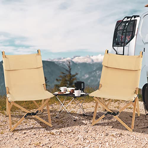 Giantex Folding Camping Chairs, Portable Beach Chairs with 2-Level Adjustable Backrest, Bamboo Frame Canvas Fabric, Outdoo...