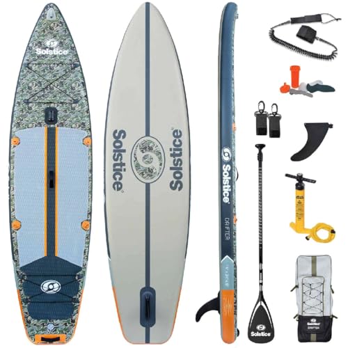 Solstice Drifter Inflatable Stand Up Paddle Board Kit | Yak Attack Accessory Mount | 11'6 x 34'' x 6'' | 350 Pound Capacit...
