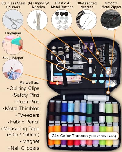 Vellostar Sewing Kit for Adults & Beginners - A Portable Hand Needle and Thread Kit with Premium Sewing Supplies and Acces...