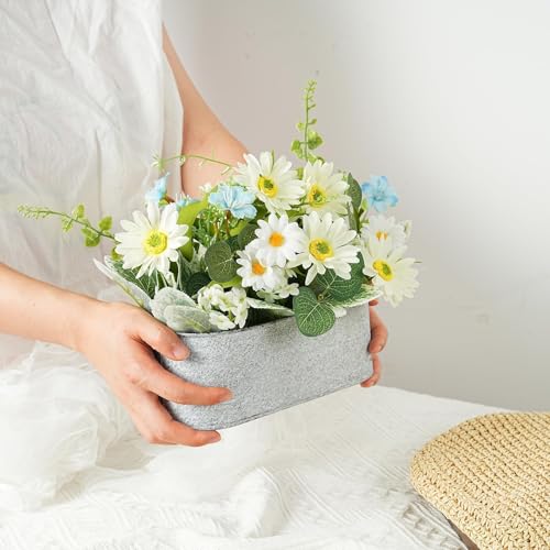 ZKIEIRE Floral Centerpieces for Tables, 12 Inch Small Artificial Flowers in Metal Pot with White Daisy Arrangement, Farmho...