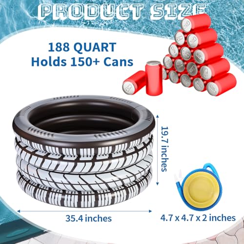 Soulchen 150+ Cans Inflatable Tire Tubes Cooler Large Capacity Inflatable Floating Ice Cooler with Pump Ice Buffet Food Dr...