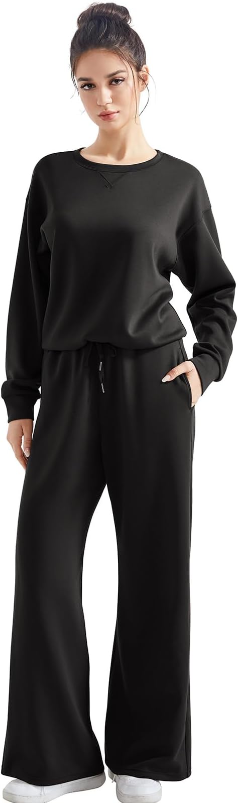 SUUKSESS Women Modal Fall 2 piece outfits Oversized Sweatshirt Wide Leg Pants