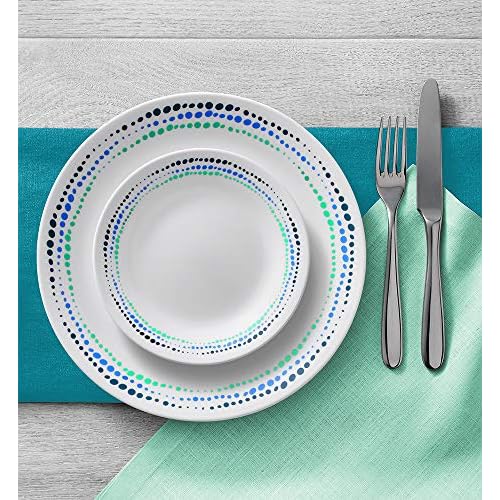 Corelle Vitrelle 18-Piece Service for 6 Dinnerware Set Triple Layer Glass and Chip Resistant, Lightweight Round Plates and Bowls Set, Ocean Blue
