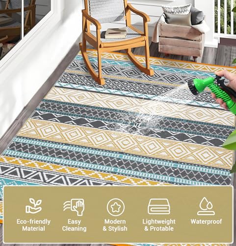 GarveeLife Outdoor Patio Rug 9x18 Waterproof Plastic Straw Rug, Reversible UV Resistant Foldable Camping Carpet Portable O...