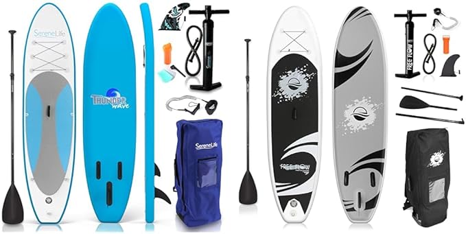 SereneLife Inflatable Stand Up Paddle Board (6 Inches Thick) with Premium SUP Accessories & Carry Bag | Wide Stance, Botto...