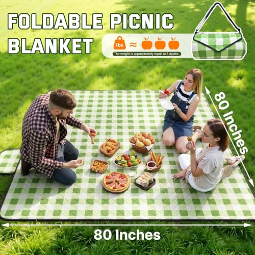 TigeJoy Extra Large Picnic Blanket Waterproof Foldable 80''x80'', Outdoor Picnic Mat Beach Blanket Sandproof for Park, Gra...