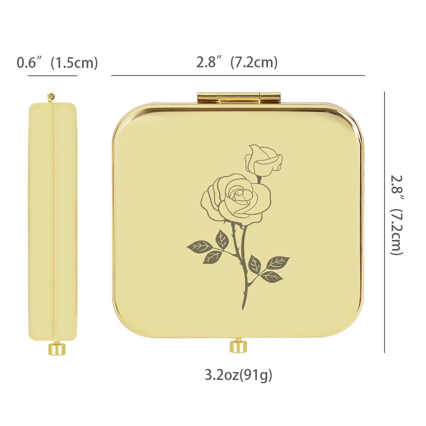 PDOZV Small Compact Mirror, Gold Square 2.8     2.8    Metal Frame Double Sided 1X/2X Mirror for Purse Can be Used as Gifts for