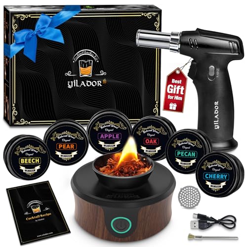 Electric Whiskey Smoker Kit with Torch, Best Whiskey Gifts for Men, 6 Wood Chips – Infuse Rich Smoky Flavors in Bourbon Ol...