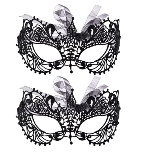 Liatunou 2 Pieces Women's Masquerade Mask Lace Eye Mask for Ball Proms,Halloween Carnival and Venetian Masquerade Party