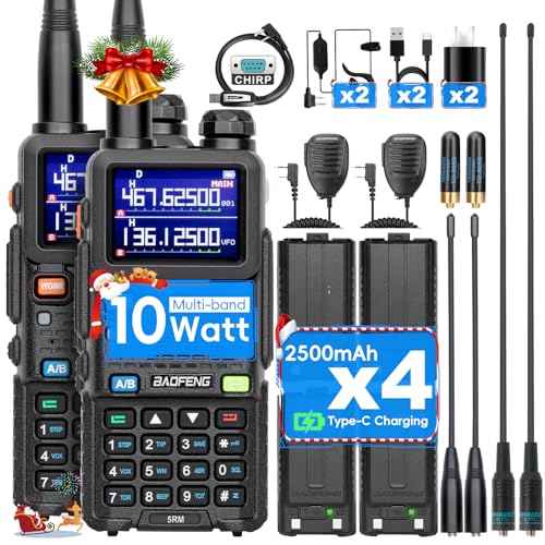 Baofeng Radio Ham Radio Handheld 5RM 10W Long Range 4 Rechargeable Batteries NOAA Weather Two Way Radio Walkie Talkie for Adults with Programming Cable,999CH for Survival Gear Hunting Camping, 2 Pack