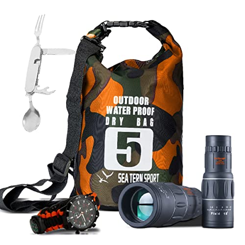 Go Tough Wilderness Camping Set | Camping Kit with Included Waterproof Dry Bag, Monocular, Paracord Survival Watch, Utensi...