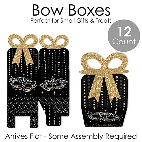 Big Dot of Happiness Masquerade - Square Favor Gift Boxes - Venetian Mask Party Bow Boxes - Set of 12