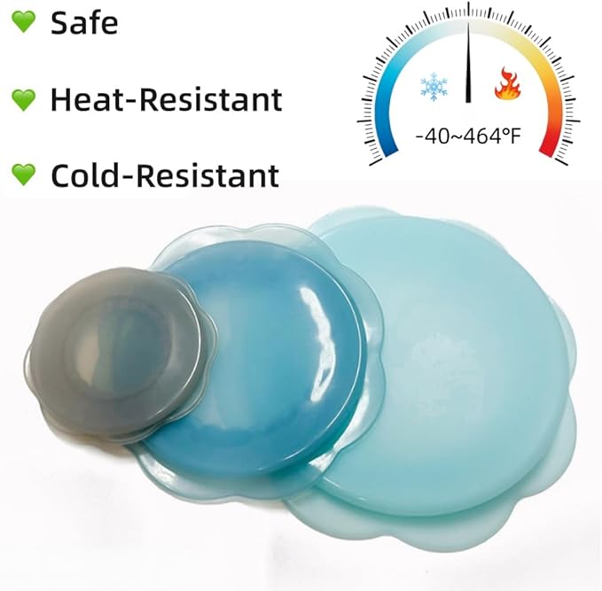 Kitchen reusable food wraps,silicone covers are food-grade safe and eco-sustainable, stretch to fit cups, water bottles, beer bottles, and all kinds of containers,plus fruits of any shape,3PCS.