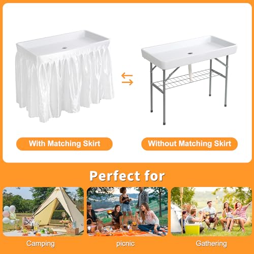 Allpop 4 Foot Folding Ice Cooler Table with Matching Skirt, Portable Patio Table with Grid Rack & Drain Hose for Party Bar...