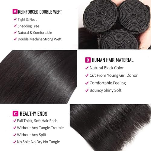 Selina Hair Straight 3 Bundles Human Hair 20 22 24 Inch Brazilian Virgin Hair 100% Human Hair 100g/Bundle Natural Black Color