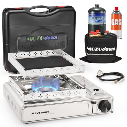 MOZODAWN Dual Fuel Camp Stove with Butane and Propane Compatibility, 10500 BTU Portable Camping Stove with Carrying Case, ...