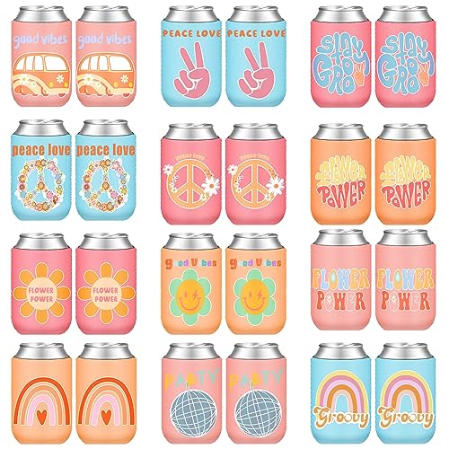 Zhehao 24 Pcs Retro Bachelorette Party Can Coolers Groovy Party Favors Beverage Sleeves Insulated Cooler for Birthday Brid...