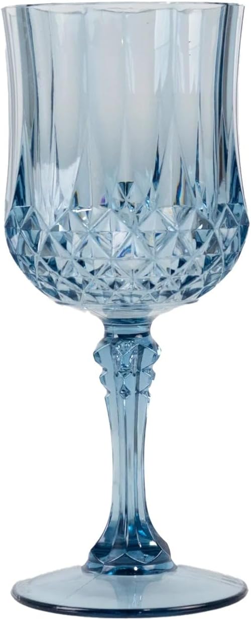 Balsa Circle 6 Disposable 8 oz Dusty Blue Crystal Cut Goblets – Clear Drinkware, Plastic Wine Glasses for Weddings Parties...