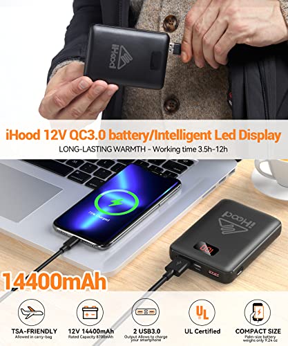 Men's Heated Jacket with Detachable Hood, Waterproof Winter Outdoor Coat Electric Insulated jackets with Battery Pack