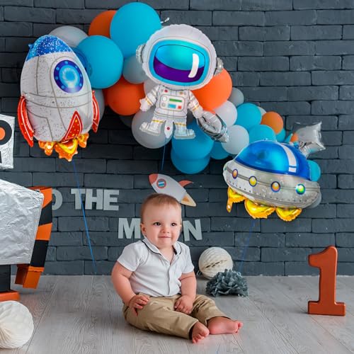 6 Pcs Space Balloons,Astronaut UFO Rocket Foil Balloons for Kids,Universe Party Decorations,Outer Space Balloon for Baby S...