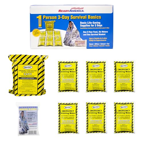 Ready America The Survival Box, 1-Person, 3-Day Emergency Kit Includes 5 Year Emergency Food, Water, Emergency Blanket Por...