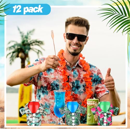 Pickmesh 12 Pack Tropical Shirt Can Cooler Sleeves 12 oz Hawaiian Funny Can Cooler Bulk for Beer Beverage Soda Birthday Be...
